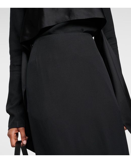 Totême Black Asymmetric Crepe-Texture Midi Skirt