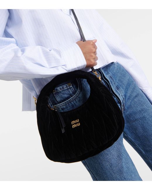 Miu Miu Black Wander Small Velvet Shoulder Bag