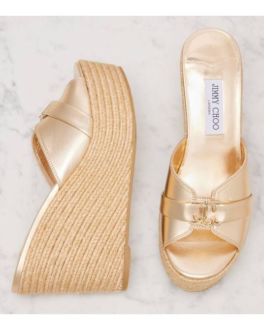 Jimmy Choo Natural Leda 100 Leather Platform Wedge Sandals