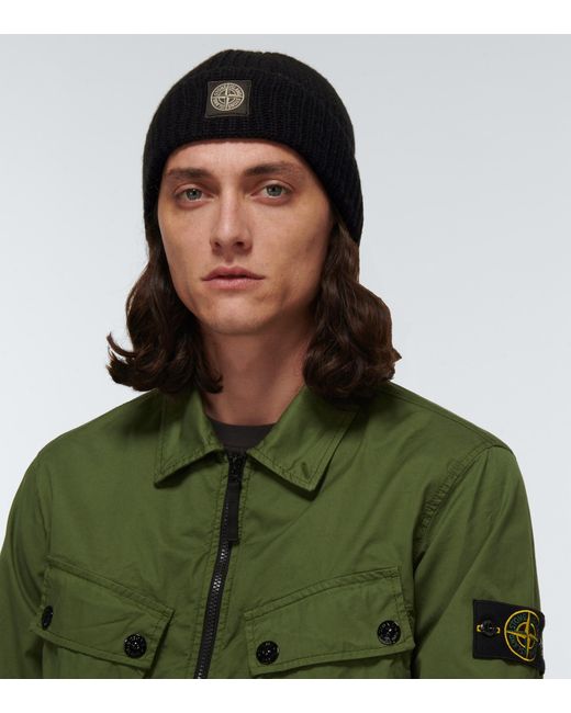 Stone Island Logo Wool Beanie in Black 