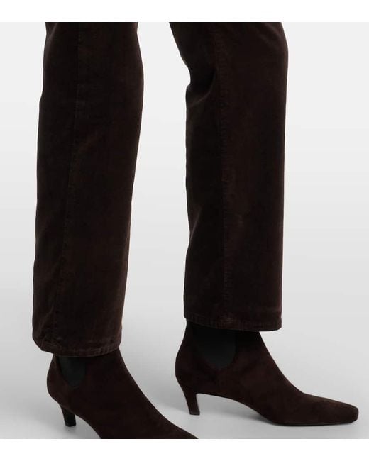 7 For All Mankind Black Calie Straight Mid-Rise Cotton-Blend Velvet Straight Pants