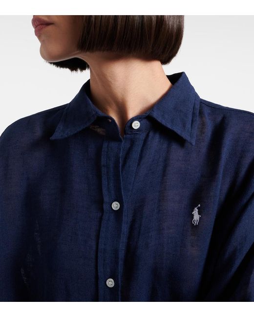 Polo Ralph Lauren Blue Cotton And Linen Shirt