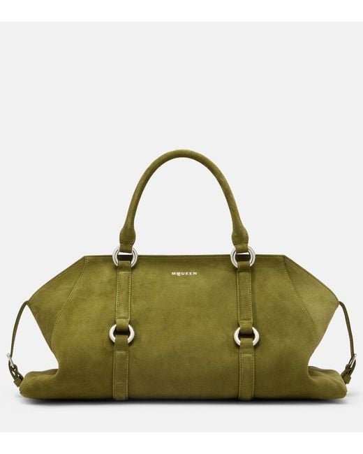 McQueen Green Farringdon Medium Suede Tote Bag