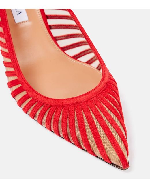 Aquazzura Red Passions 65 Suede And Mesh Pumps