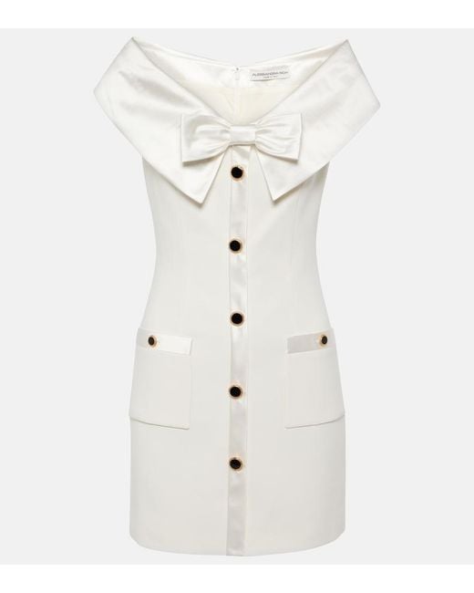 Alessandra Rich White Bow-Detail Satin-Trimmed Cady Minidress