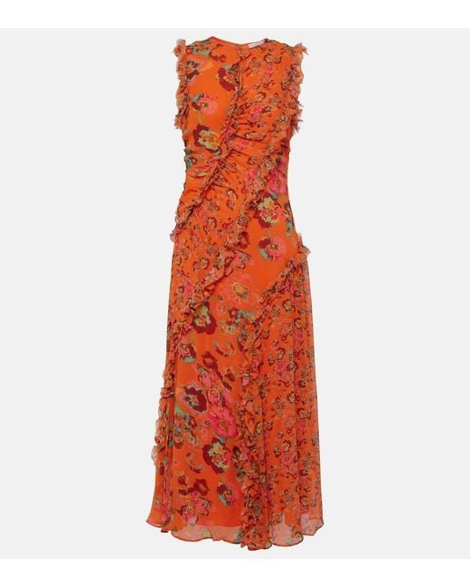 Ulla Johnson Red Avrelie Ruffled Silk Midi Dress