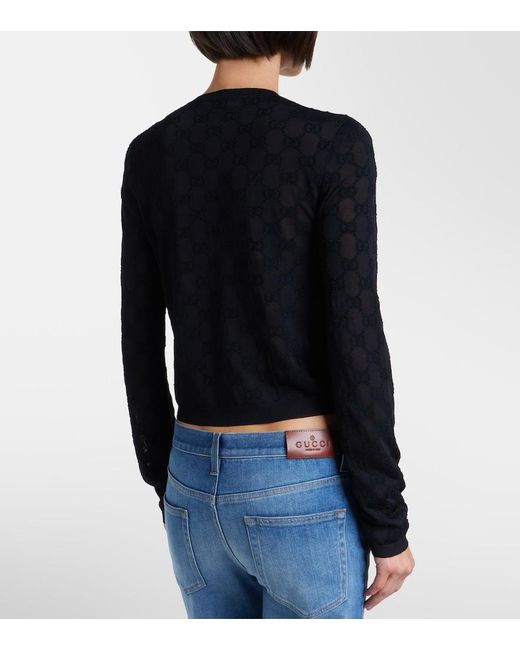 Gucci Blue Gg Crepe Cardigan