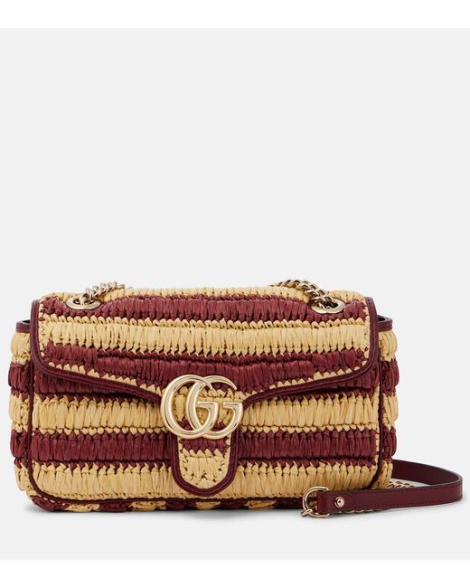 Gucci Brown Gg Marmont Medium Striped Shoulder Bag