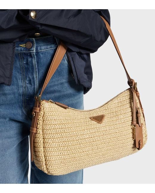 Prada Natural Aimee Large Crochet Shoulder Bag