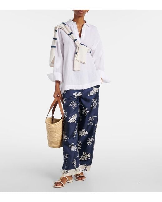 Pantalones Anchos Cinzia De Seda De Tiro Alto Max Mara de color Blue
