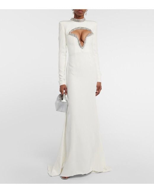 Miss Sohee White Crystal-Embellished Silk Cutout Gown