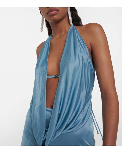 Blumarine Blue Open-back Satin Gown