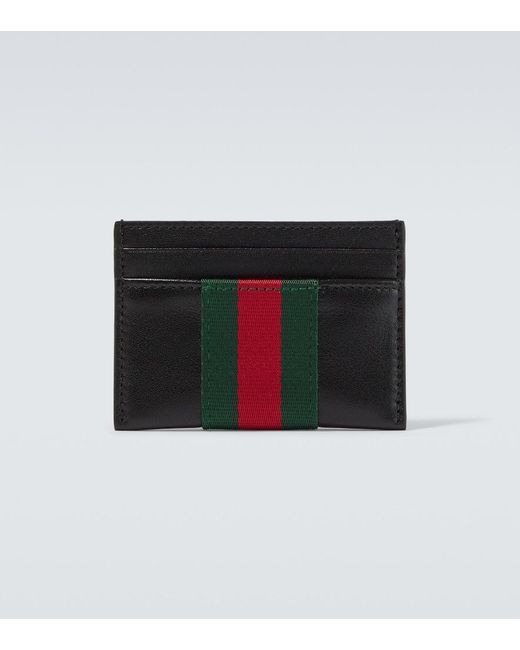 Gucci Black Web Trademark Leather Card Holder for men