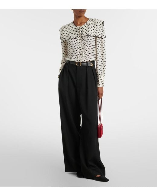 FRAME Black Fleet Polka-Dot Silk Blouse