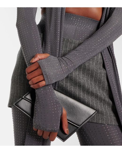 Alex Perry Gray Scarf-Detail Embellished Jersey Crop Top