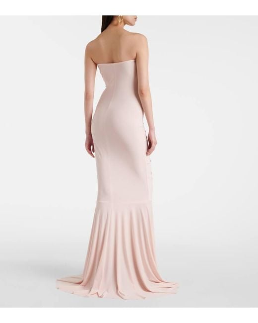 Norma Kamali Pink Ruched Strapless Gown