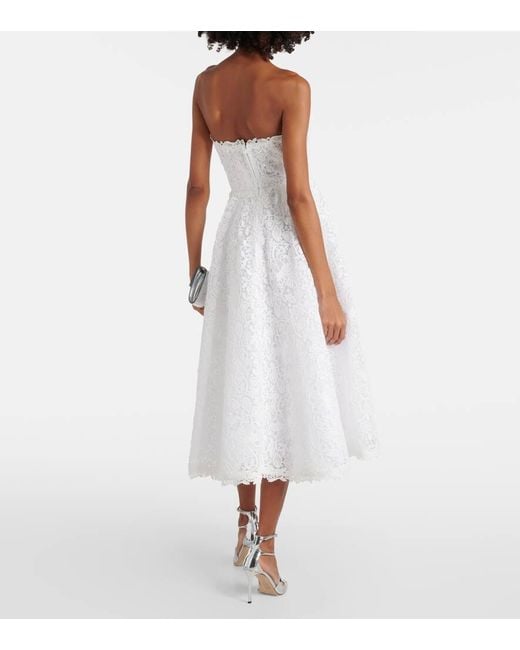 Vestido Midi De Encaje Floral Carolina Herrera de color White