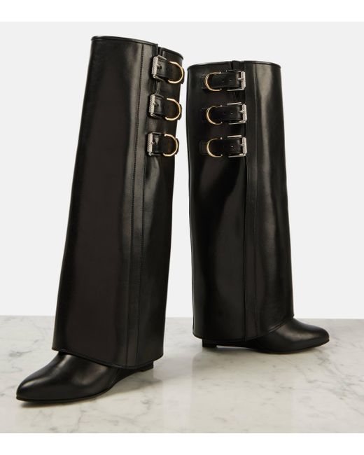 Givenchy Black Shark Lock Buckles 90 Leather Knee-High Boots