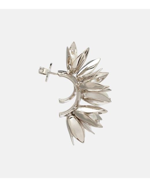 Simone Rocha Metallic Floral Faux Pearls Hoop Earrings