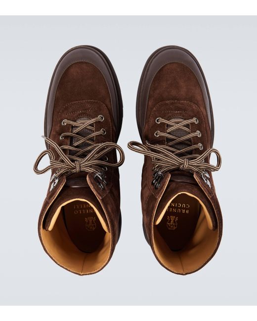 Brunello Cucinelli Brown Suede Lace-up Boots for men