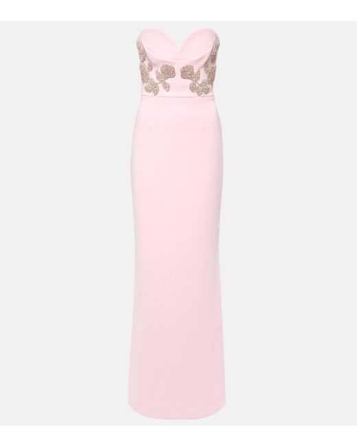 Rebecca Vallance Pink Jenna Embellished Crepe Gown
