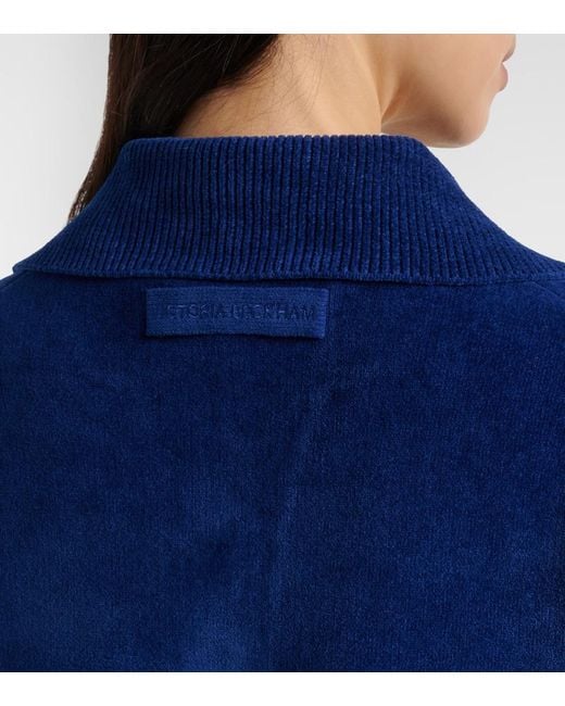 Victoria Beckham Blue Cropped Cotton-Blend Velvet Sweatshirt