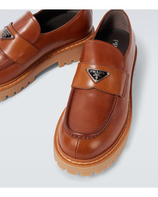Prada Brown Leather Loafers for men