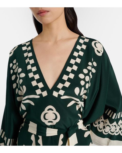 Eres Green Belted Printed Silk Kaftan