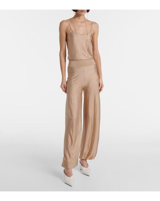 Alaïa Natural Knitted Wide-Leg Pants