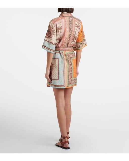 ALÉMAIS White Alberta Printed Linen Shirt Dress