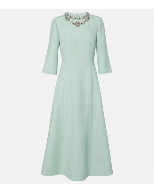Valentino Green Crepe Couture Embellished Midi Dress