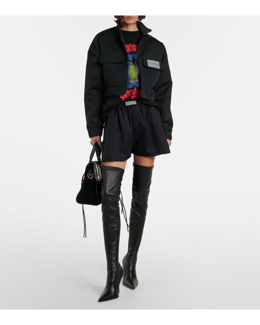 Balenciaga Black Cropped Technical Faille Track Jacket