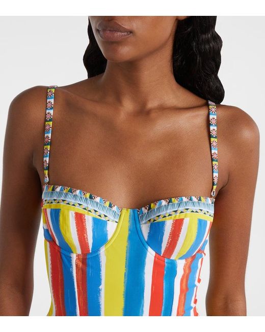 Dolce & Gabbana Blue Cutout Striped Swimsuit