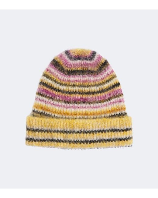 Isabel Marant Natural Morenne Striped Mohair And Wool-Blend Beanie