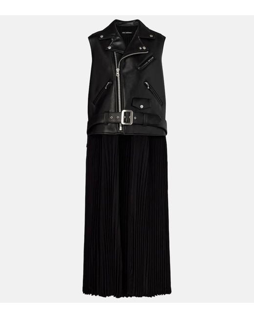 Junya Watanabe Black Maxikleid Aus Lederimitat Und Jersey