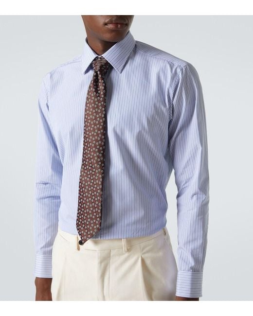 Charvet Blue Striped Cotton Poplin Shirt for men