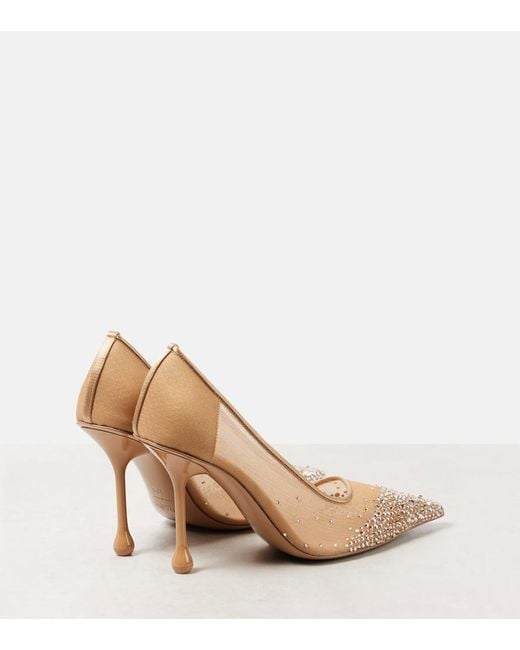 Jimmy Choo Natural Ixia 95 Embellished Mesh Pumps