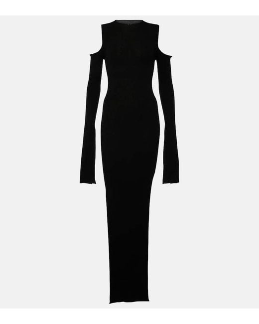 Rick Owens Black Ribbed Cold-shoulder Dress - Women's - Virgin Wool