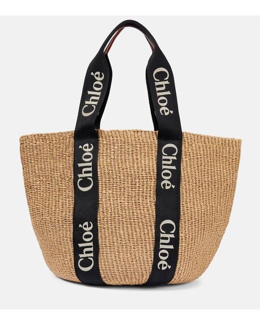 Chloé Brown Raffia Woody Large Tote.