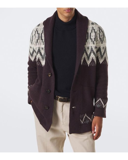 Eleventy Red Chevron Cashmere And Silk Intarsia Cardigan for men