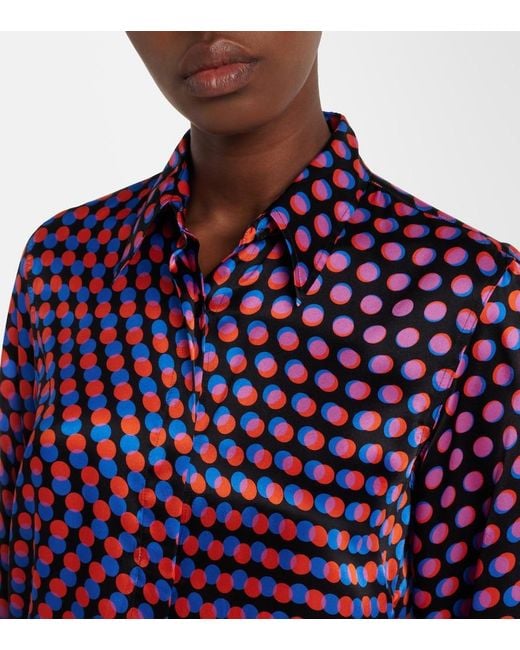 Dries Van Noten Blue Polka-Dot Silk Shirt