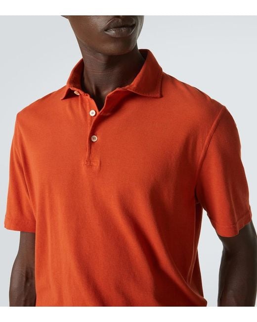 Fedeli Orange Pique Polo Shirt for men