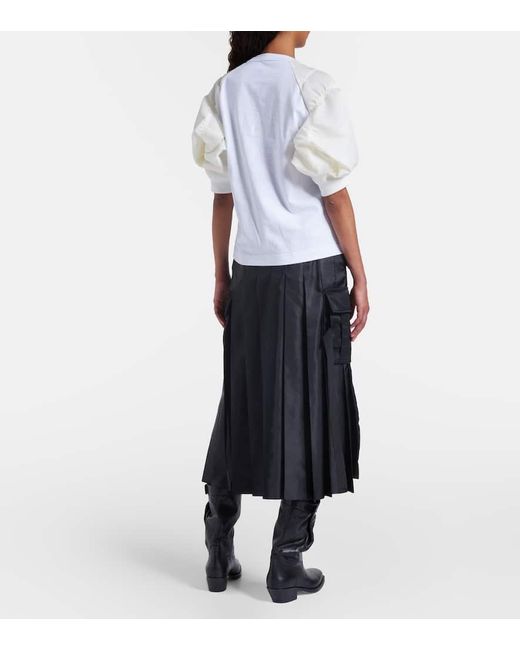 Sacai White Cotton Jersey And Twill T-Shirt