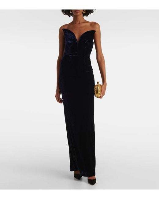 Roland Mouret Blue Strapless Velvet Gown