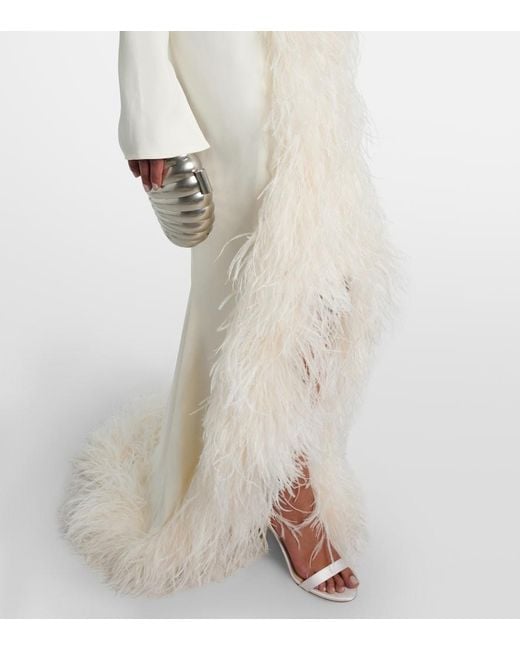 Taller Marmo White Bridal Hollywood Feather-Trimmed Gown