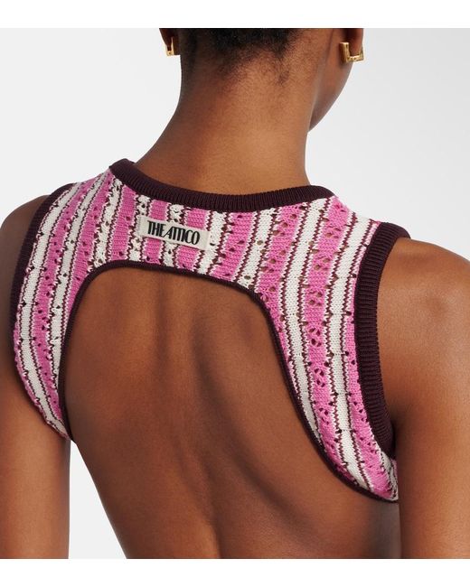 The Attico Red Striped Crochet Cotton Top