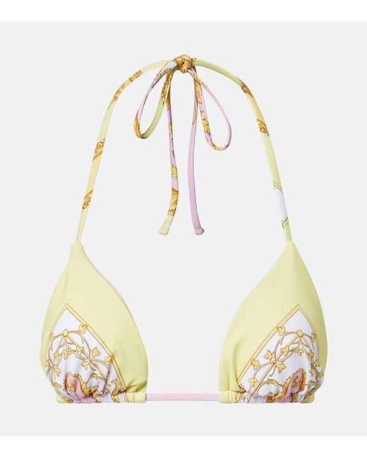 Versace White Barocco Triangle Bikini Top