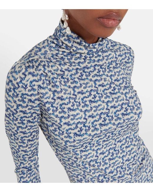 Isabel Marant Blue Lou Printed Jersey Turtleneck Top
