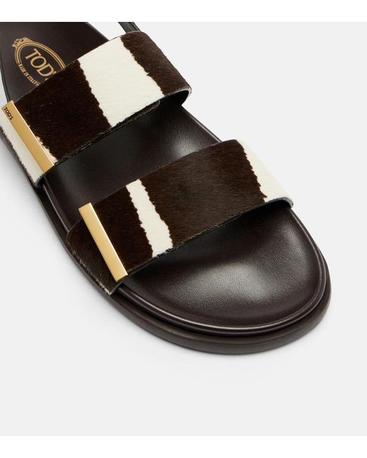 Tod's Black Printed Calf Hair Sandals