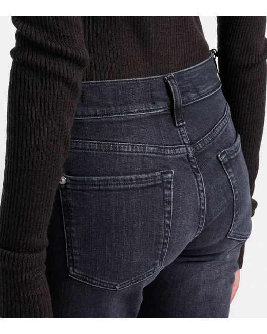7 For All Mankind Blue Mid-Rise Cropped Skinny Jeans